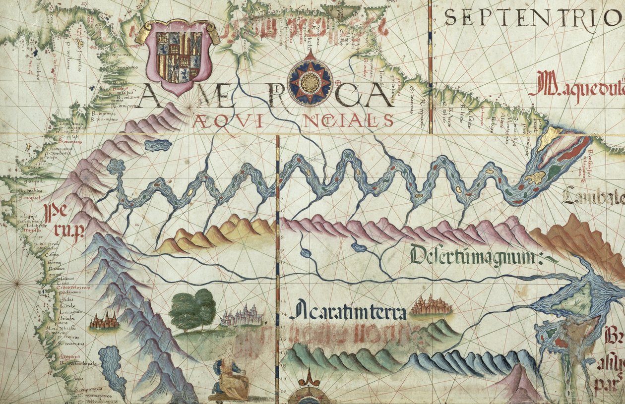 Noordelijk Zuid-Amerika, detail uit een wereldatlas, 1565 door Diego Homem