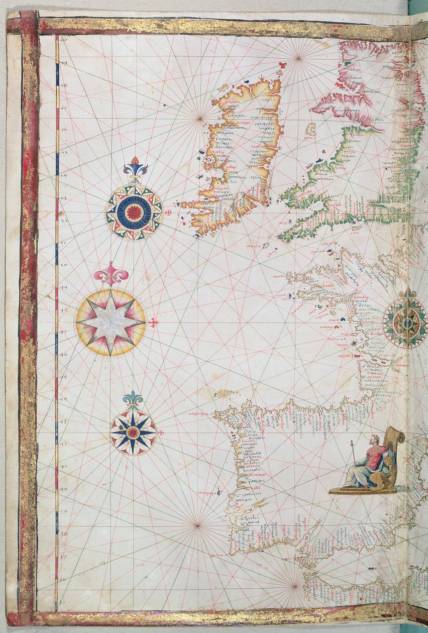 De Britse Eilanden en Iberia, detail uit een wereldatlas, 1565 door Diego Homem