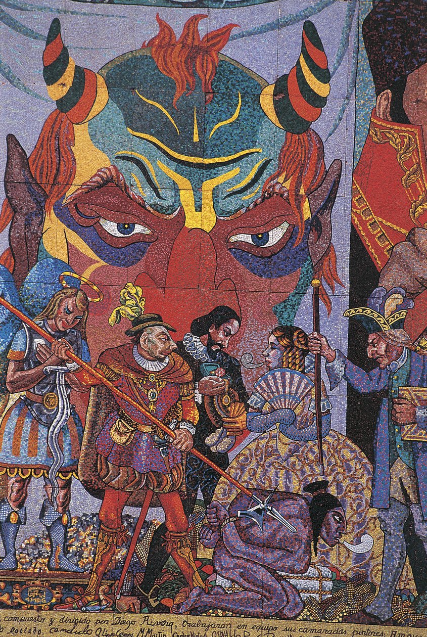 Close-up van een schilderij, Insurgentes Theatre, Mexico City, Mexico door Diego Rivera