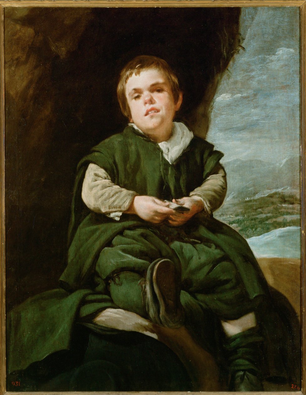 El Nino de Valecas, Francisco Lezcano, hofnar (schilderij op doek) door Diego Rodriguez de Silva y Velazquez