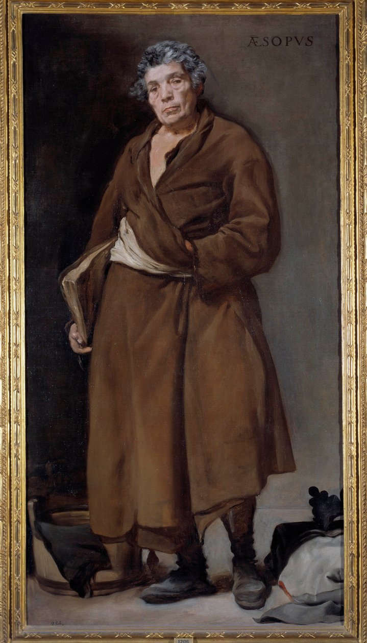 Portret van de Griekse schrijver Esope (Esop of Esop, 6e eeuw v.Chr.) die de fabel uitvond Schilderij door Diego Rodriguez de Silva y Velasquez (1599-1660) door Diego Velázquez