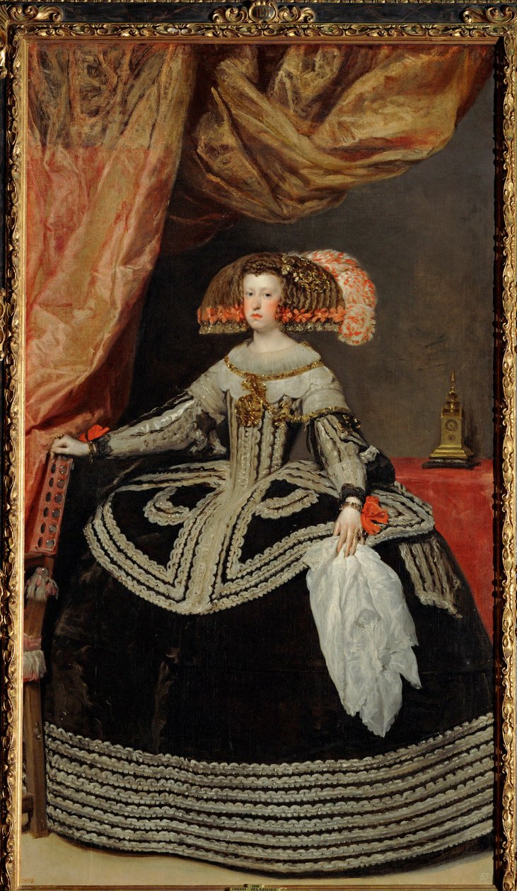 Koningin Maria Anna van Spanje, dochter van keizer Ferdinand III, tweede vrouw van koning Filips IV (schilderij op doek) door Diego Rodriguez de Silva y Velazquez