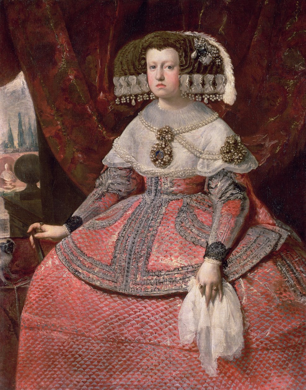 Koningin Maria Anna van Spanje in een rode jurk, 1655-60 door Diego Velázquez