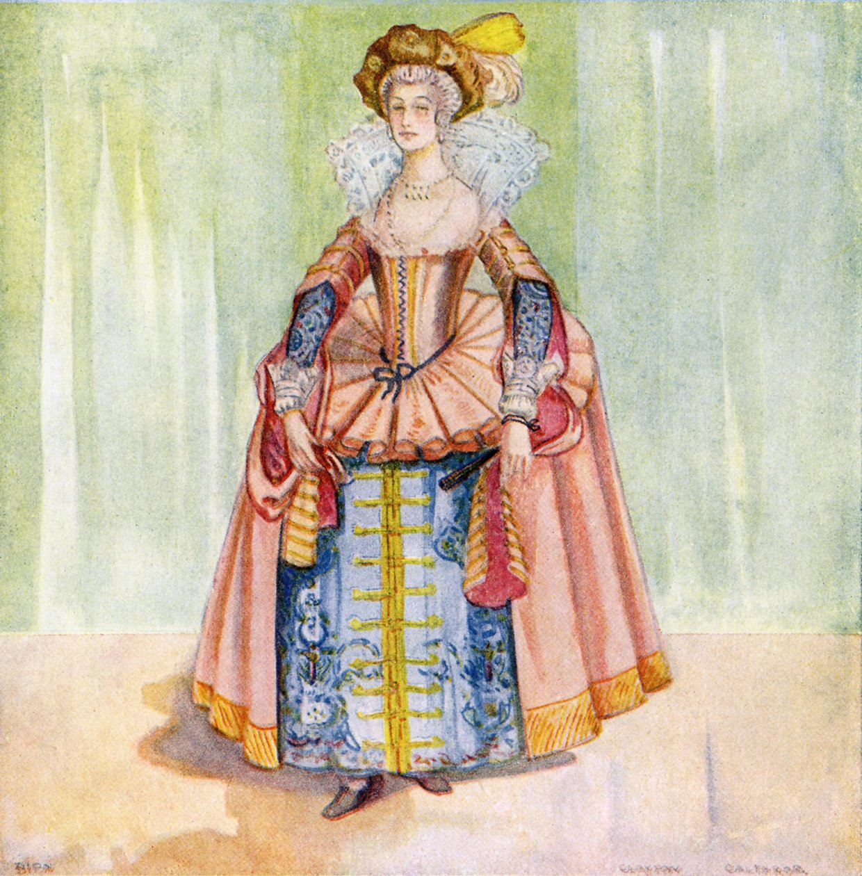 Vrouwenkostuum in het bewind van James I (1603-1625) door Dion Clayton Calthrop