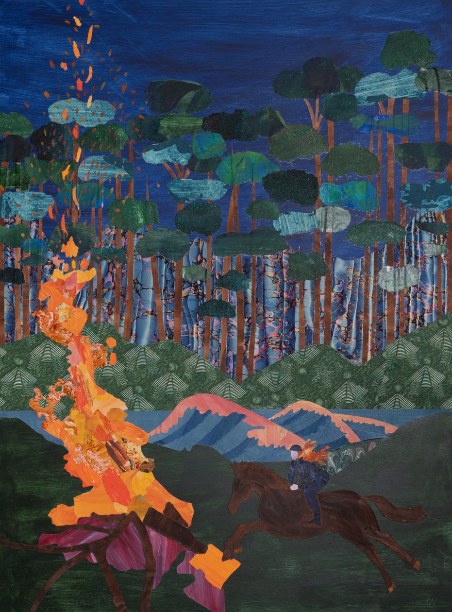 Brunnhilde  de brandstapel aan de Rijn (collage) door Dione Verulam