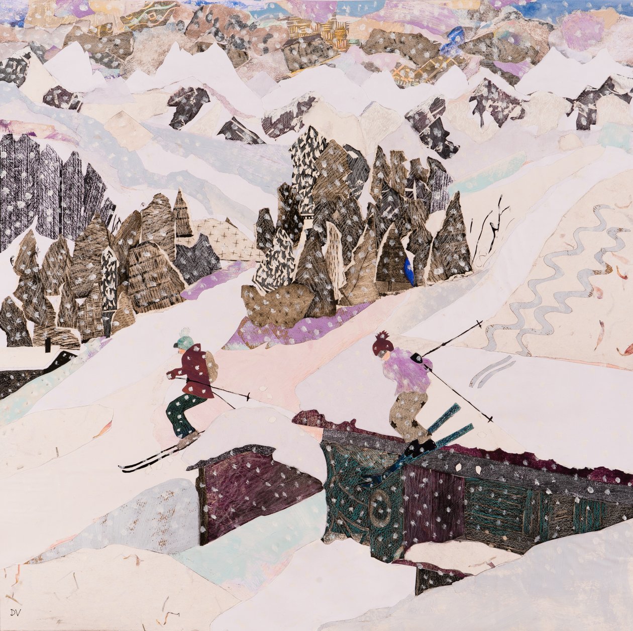 Skiën voor de lunch, 2015 (collage) door Dione Verulam