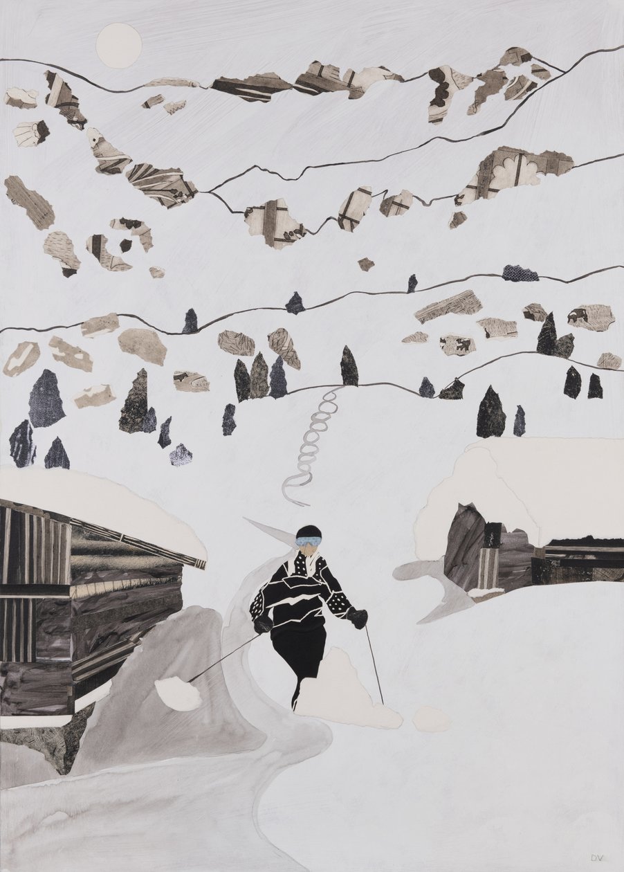 Skiën naar de lunch (collage) door Dione Verulam