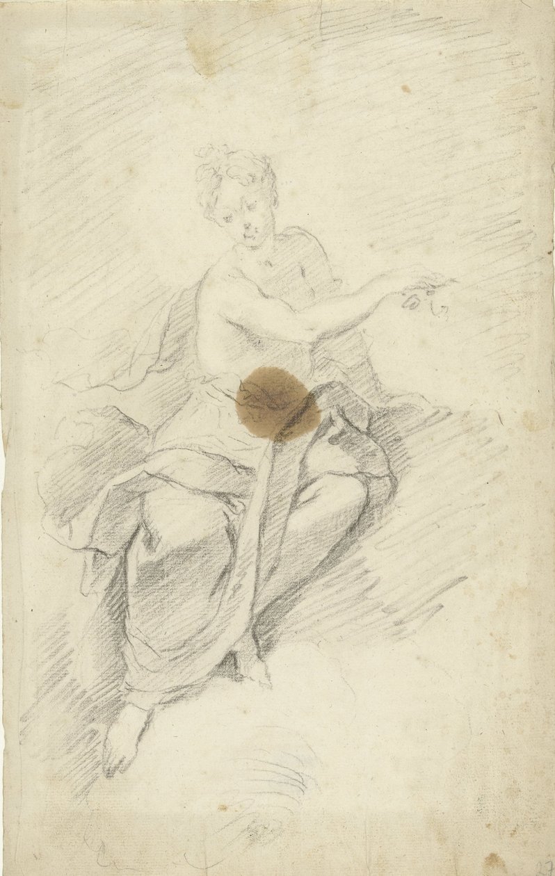 Studie van een nimf of godin zittend in de wolken door Dionys van Nijmegen (possibly)