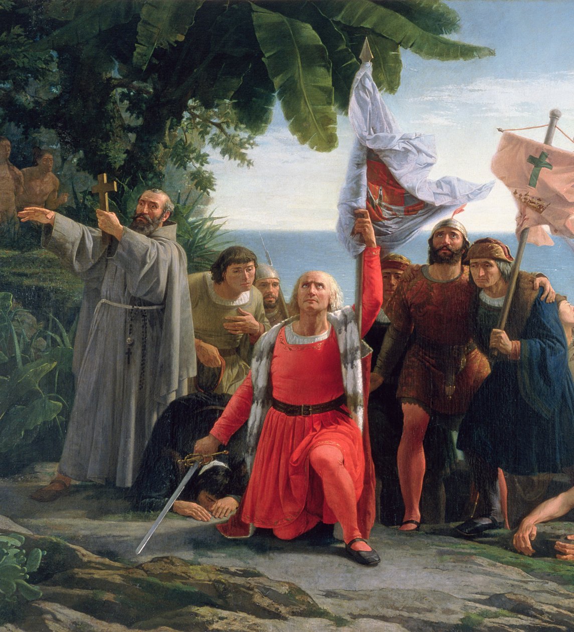 De eerste landing van Christoffel Columbus (1450-1506) in Amerika, 1862 door Dioscoro Teofilo Puebla Tolin