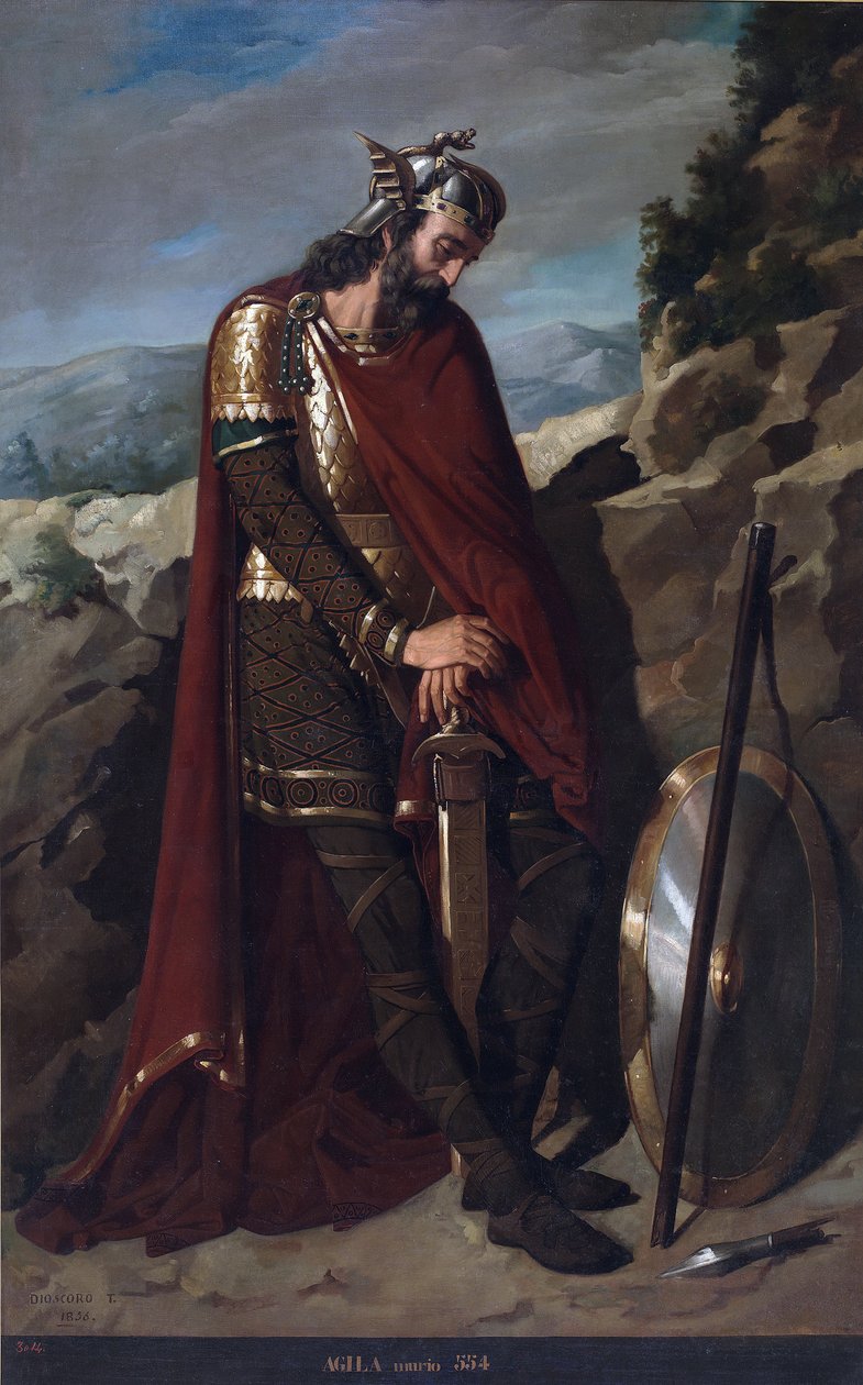 Portret van de Visigotische koning van Hispania Agila I (overleden in 555) door Dioscoro Teofilo Puebla Tolin