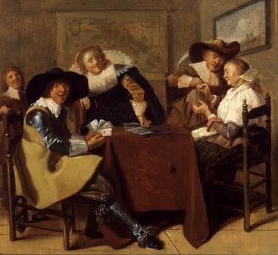 Een elegant kaartspel door Dirck (attr. to) Hals