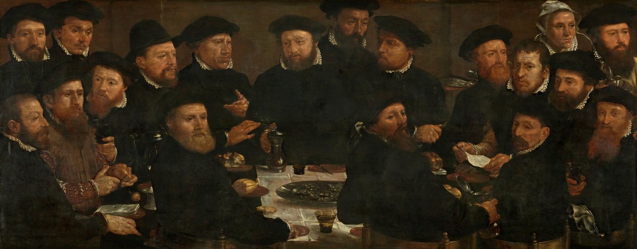 Banket van achttien Amsterdamse wachters van Squad L, bekend als "De Baarseters", 1566 door Dirck Barendsz