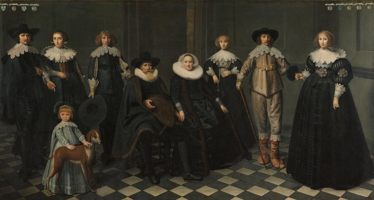 Portret van de familie van Dirck Bas Jacobsz, burgemeester van Amsterdam door Dirck Dircksz. van Santvoort