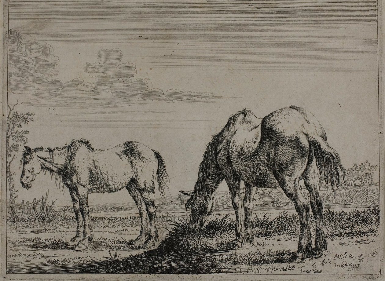 Grazen paard, plaat drie uit de serie van paarden door Dirck Stoop