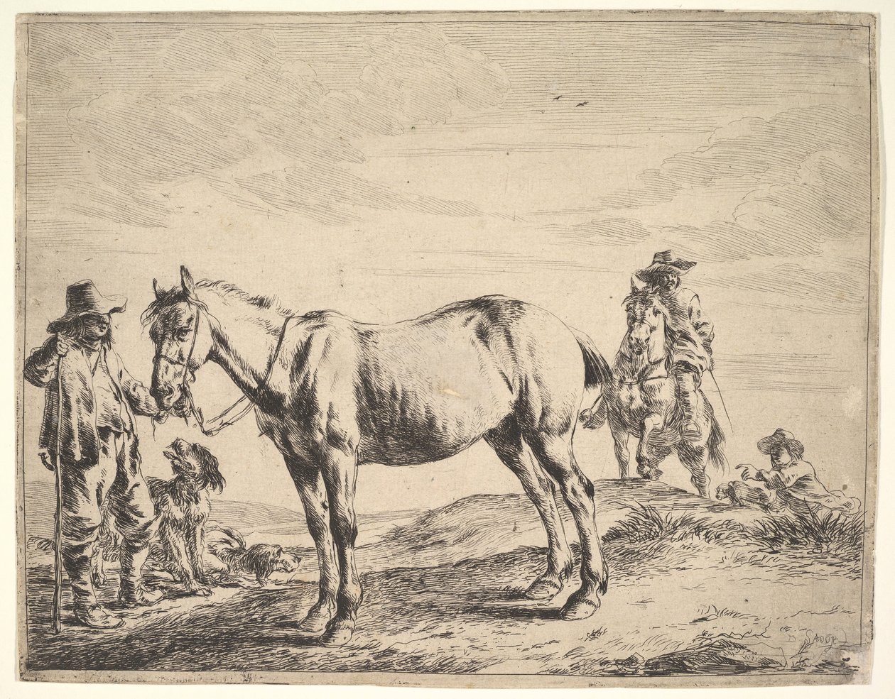 Man die een Paard aan de Teugel Houdt door Dirck Stoop