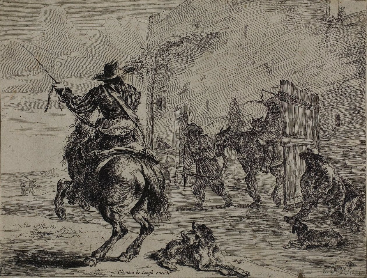 Steigerend Paard, Bij een Stal, plaat één uit Serie van Paarden door Dirck Stoop
