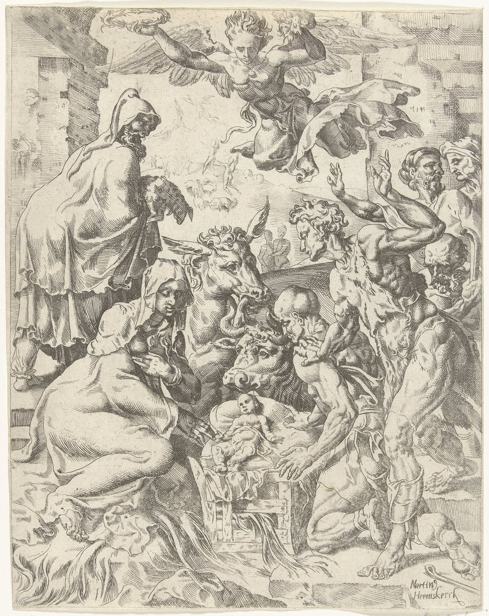 Aanbidding der herders door Dirck Volckertsz. Coornhert (attributed to)