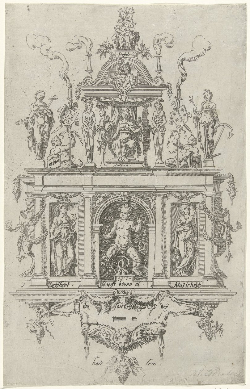 Blazoen van de Haarlemse rederijkerskamer De Wijngaertrancken door Dirck Volckertsz. Coornhert (attributed to)