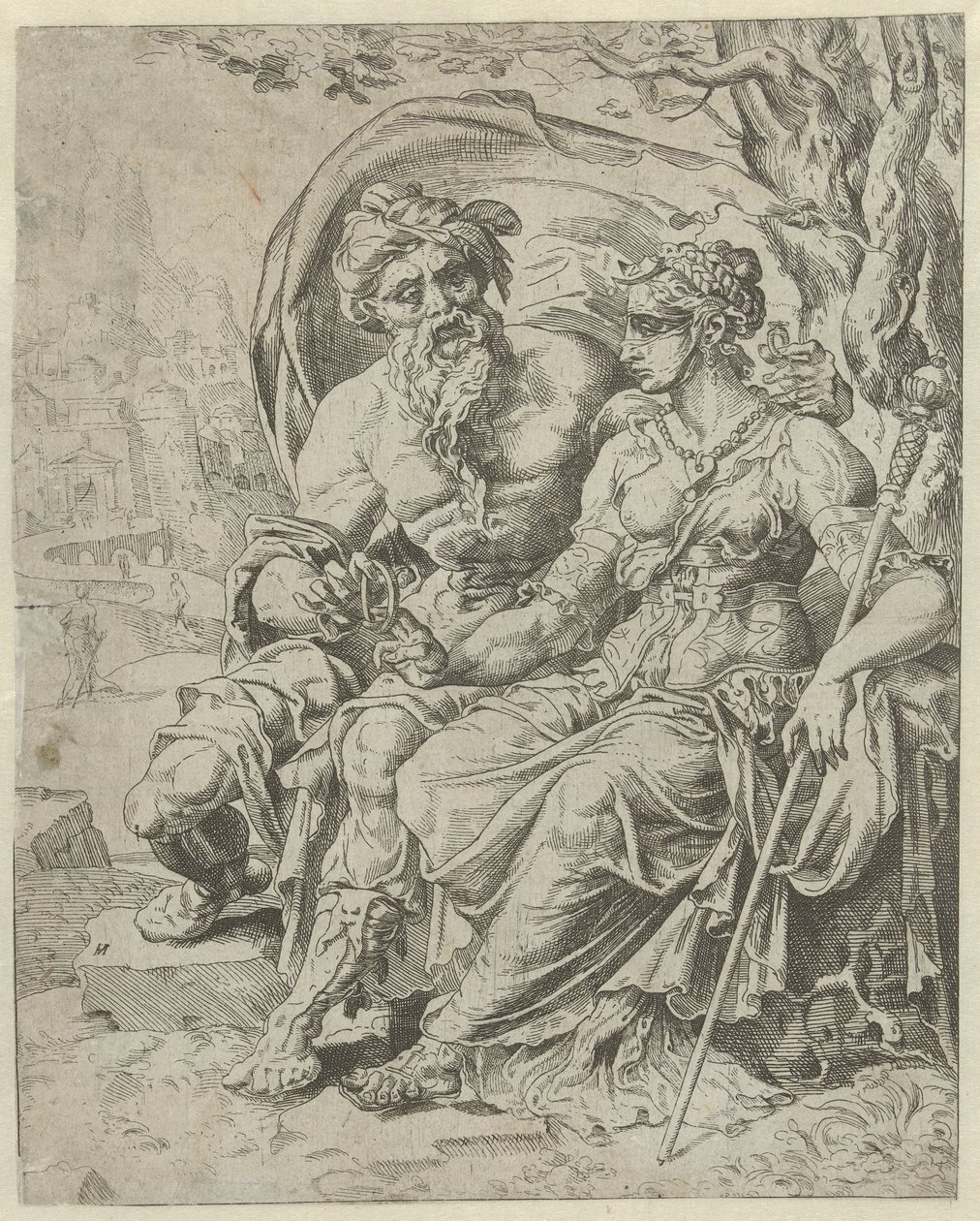 Juda geeft Tamar het onderpand door Dirck Volckertsz. Coornhert (attributed to)
