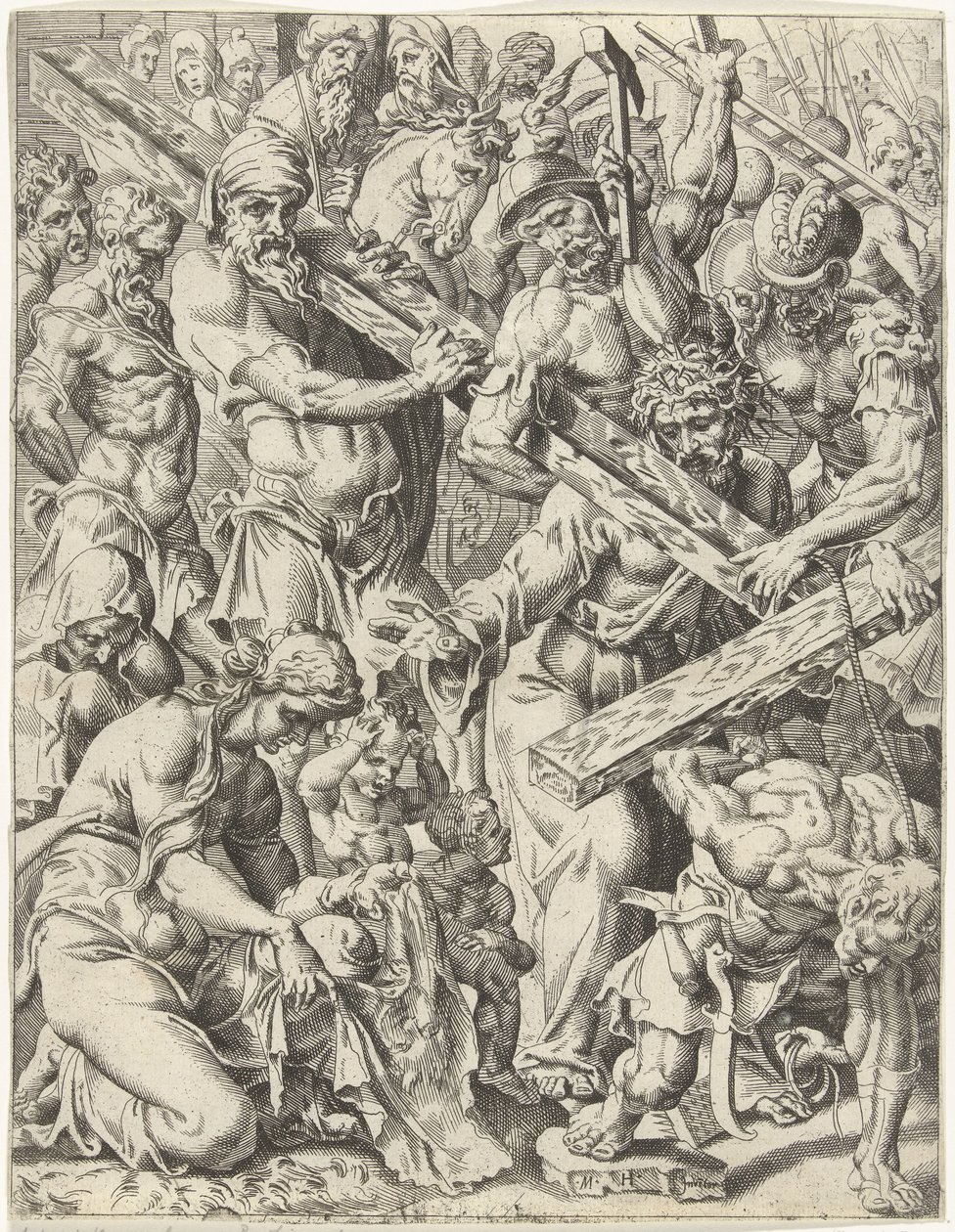 Kruisdraging (Val en de verlossing van de mensheid door het leven en passie van Christus) door Dirck Volckertsz. Coornhert (attributed to)