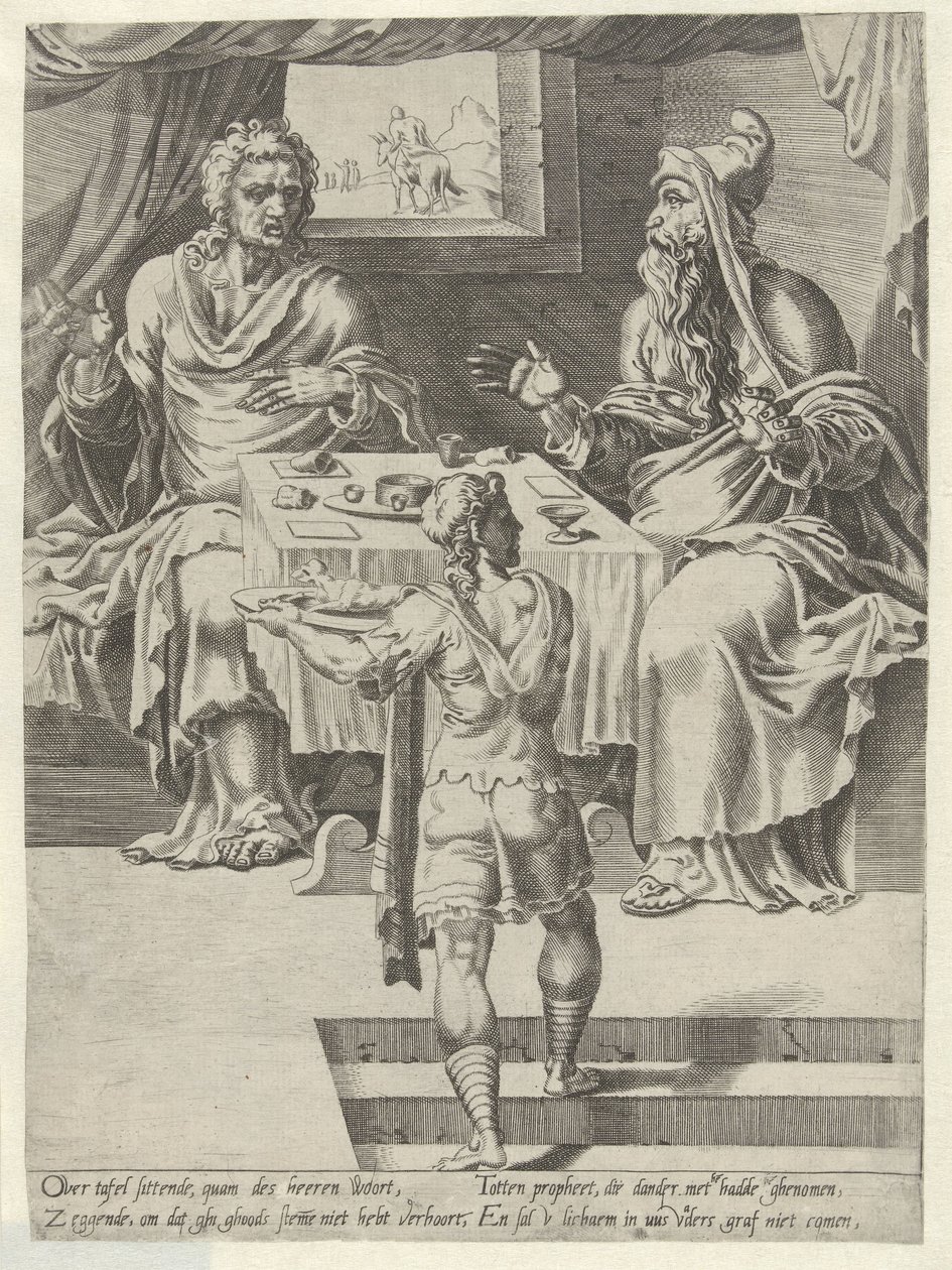 Maaltijd van de godsman en de oude profeet door Dirck Volckertsz. Coornhert (attributed to)