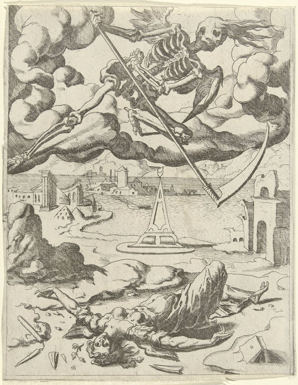 Dood overwint het Geloof (Triomfen van Petrarca) door Dirck Volckertsz. Coornhert (possibly)