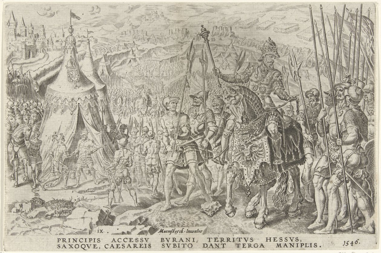 Keizerlijk kamp te Ingolstadt, 1546 Overwinningen van Karel V Divi Caroli. V. imp. opt. max. victoriae, ex multis praecipuae door Dirck Volckertsz. Coornhert