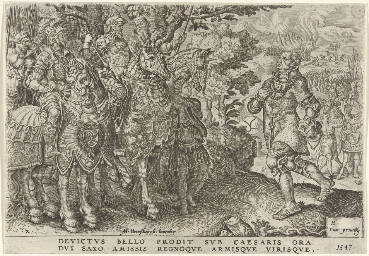 Overgave van de hertog van Saksen op het slagveld van Mühlberg, 1547 door Dirck Volckertsz. Coornhert