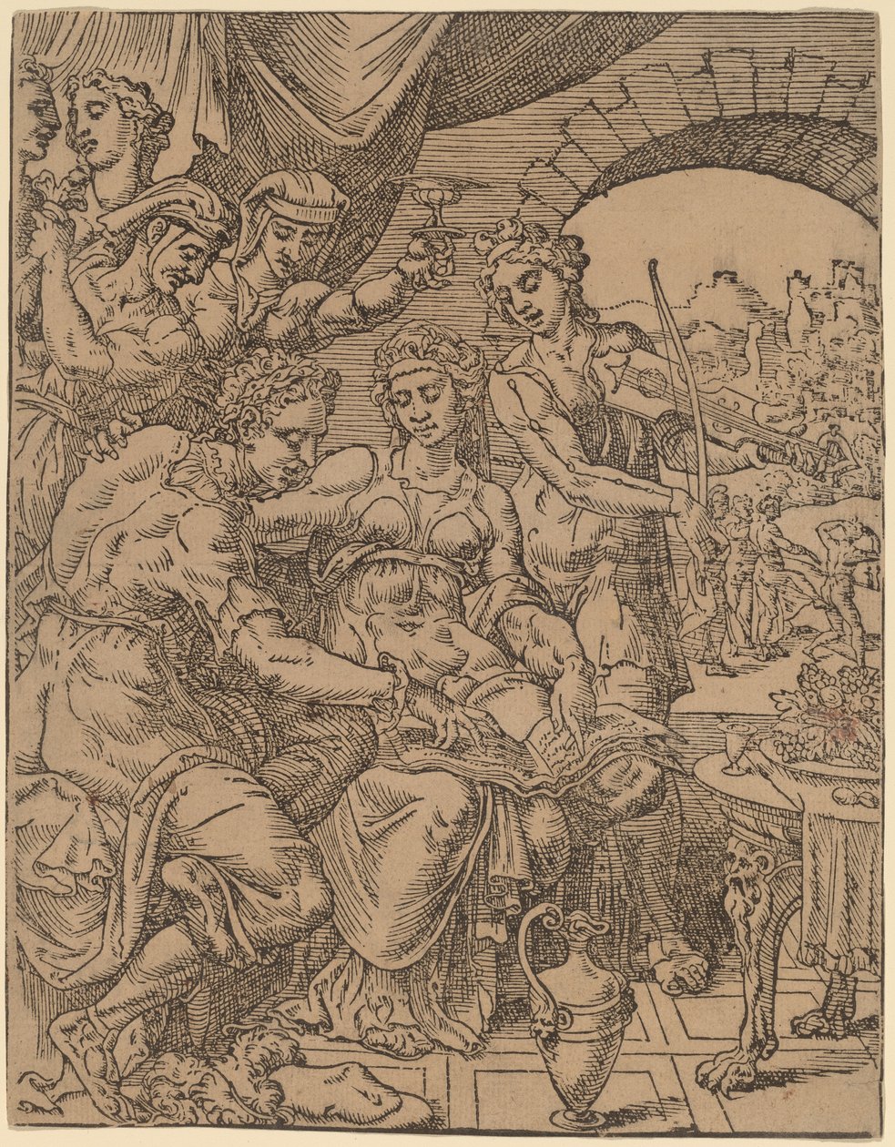 De Verloren Zoon Verkwist Zijn Erfenis aan Hoeren door Dirck Volckertz Coornhert after Maerten van Heemskerck