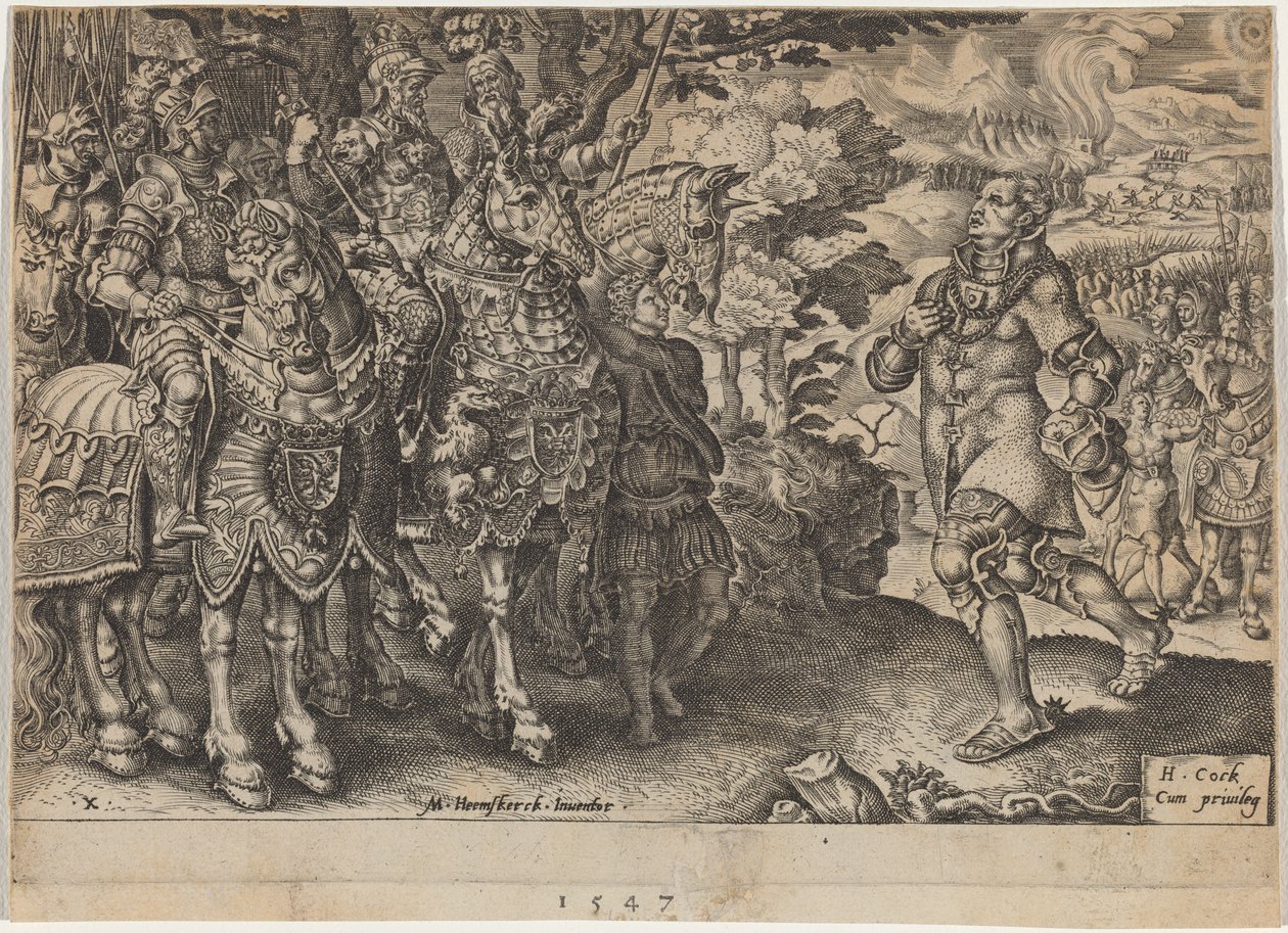 De overgave van Johan Frederik, keurvorst van Saksen, na de Slag bij Mühlberg door Dirck Volckertz Coornhert, after Maerten van Heemskerck