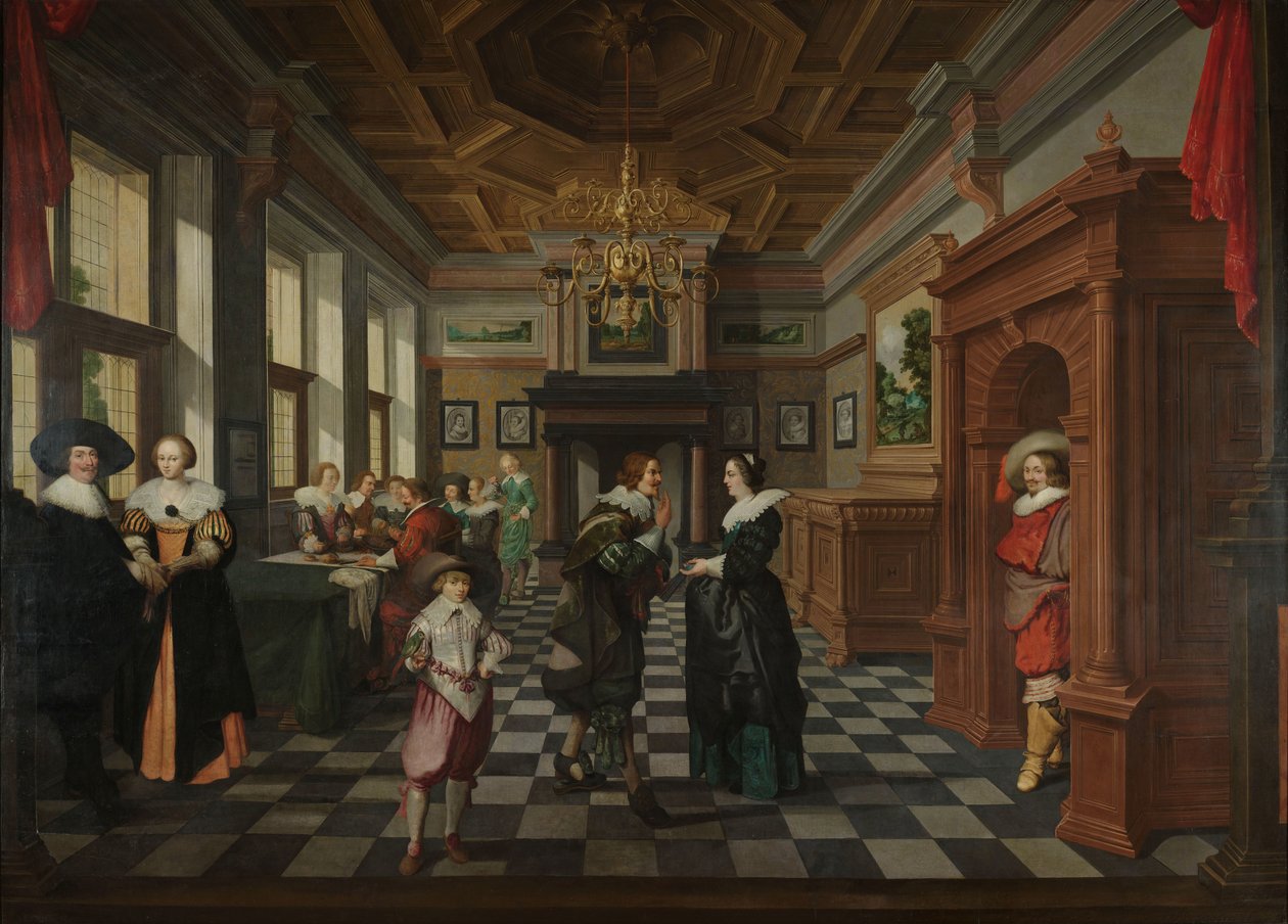 Een zeven-delige decoratieve reeks: een interieur door Dirck van Delen