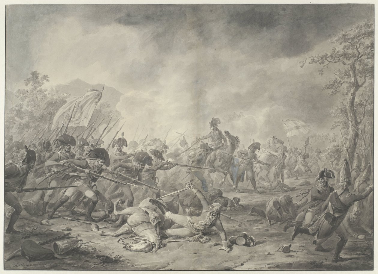 Gevangenneming van de Russische Generaal Hermann tijdens de Slag bij Bergen, 1799 door Dirk Langendijk (signed by artist)