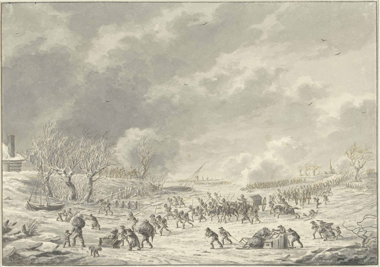 De Fransen trekken over de Waal bij Bommel, januari 1795 door Dirk Langendijk