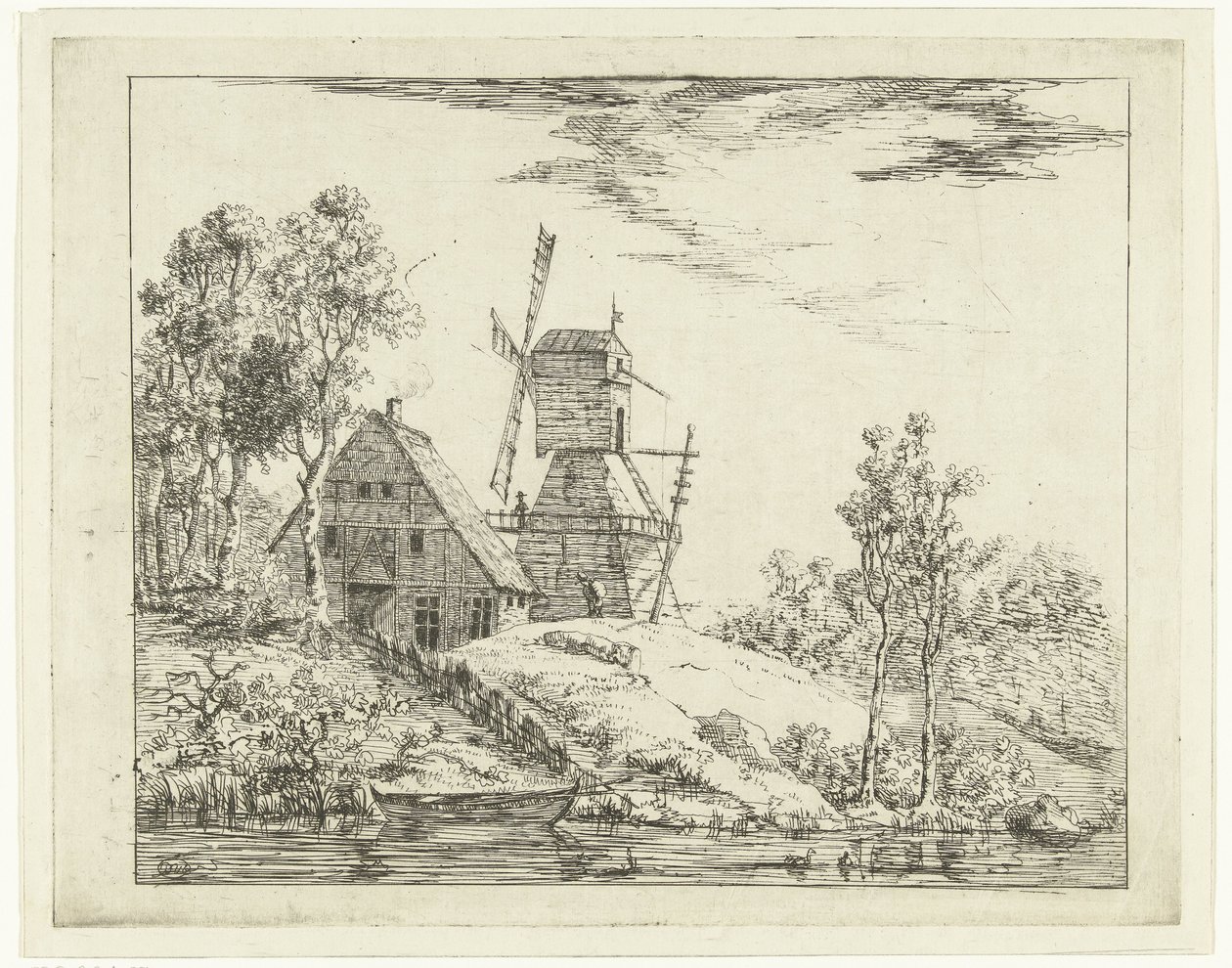 Landschap met boerderij en molen te Holstein door Dirk Vis Blokhuyzen
