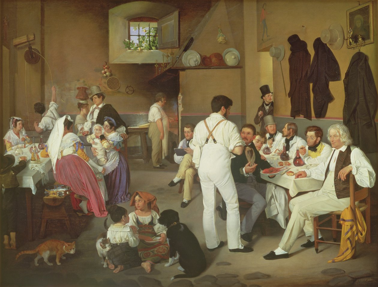 Deense kunstenaars in de Osteria la Gonsola, Rome, 1837 door Ditlev Conrad Blunck