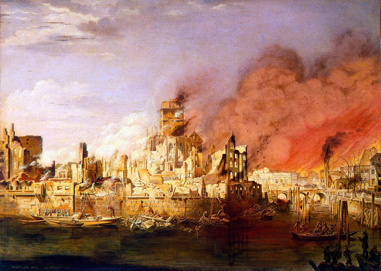 De grote brand van Hamburg op 5 mei 1842 door Ditlev Martens