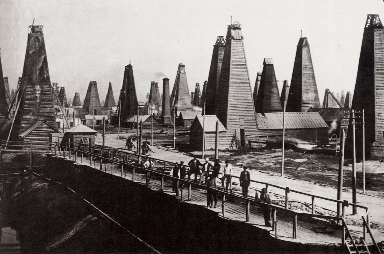Oliebronnen bij Bakoe aan de Kaspische Zee, Rusland, ca. 1890 door Dmitri Ivanovich Yermakov