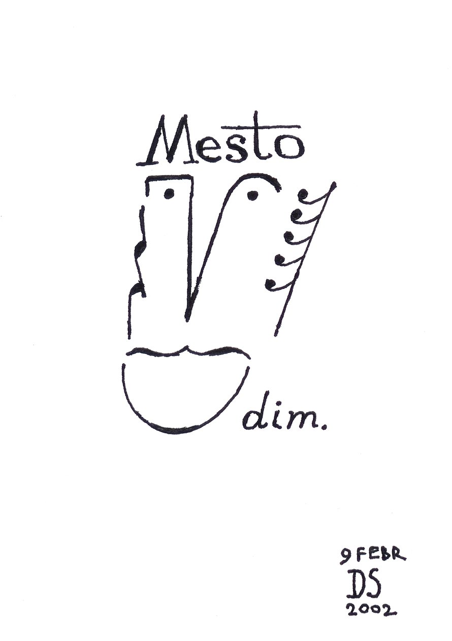 Mesto - een karikatuur van een gezicht getekend met muzieknotatie door Dmitri Smirnov