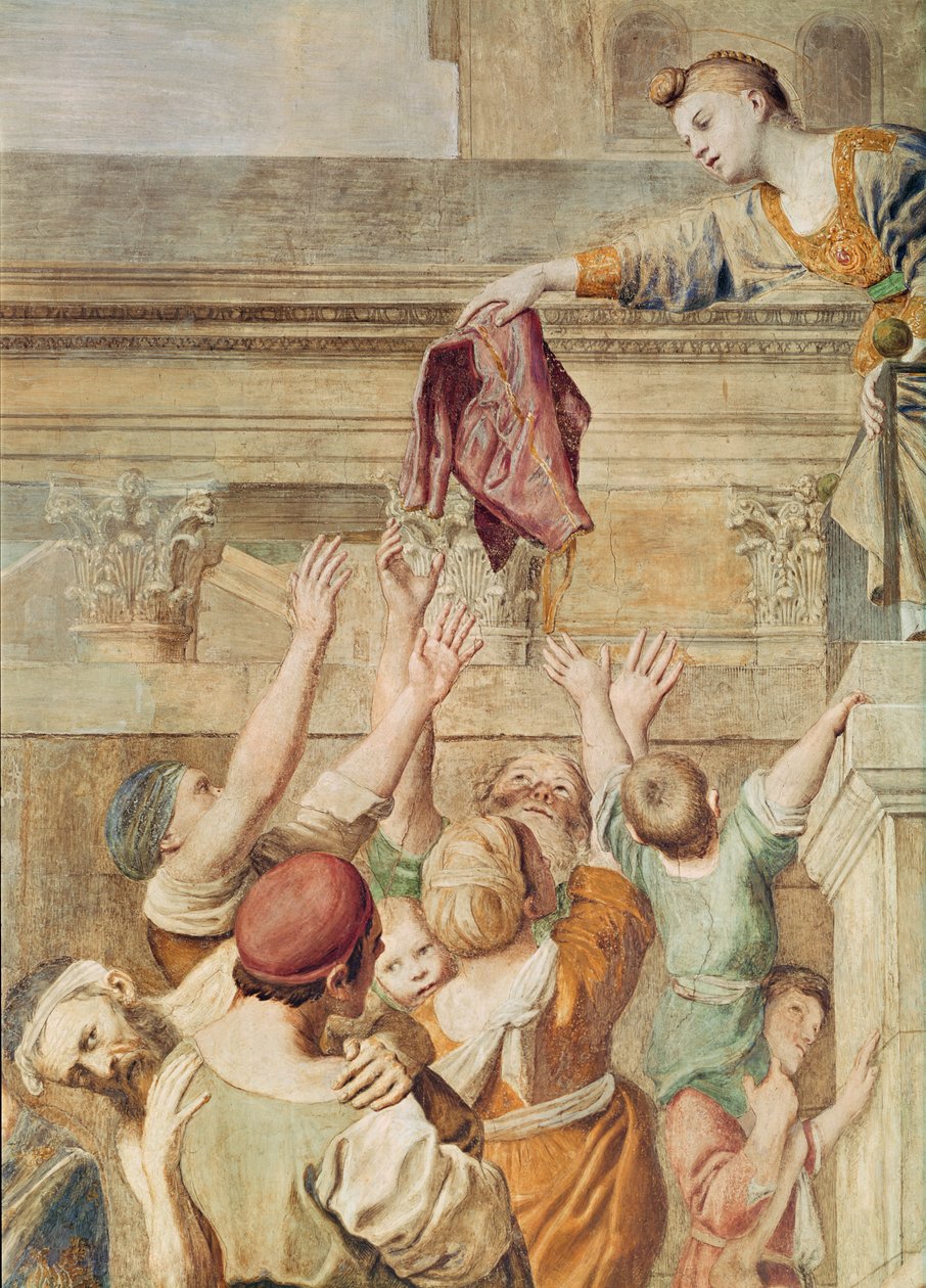 St. Cecilia die aalmoezen uitdeelt (detail) door Domenichino