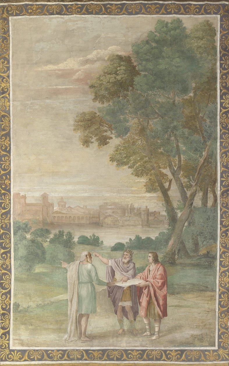Apollo en Neptunus adviseren Laomedon over de Bouw van Troje door Domenichino