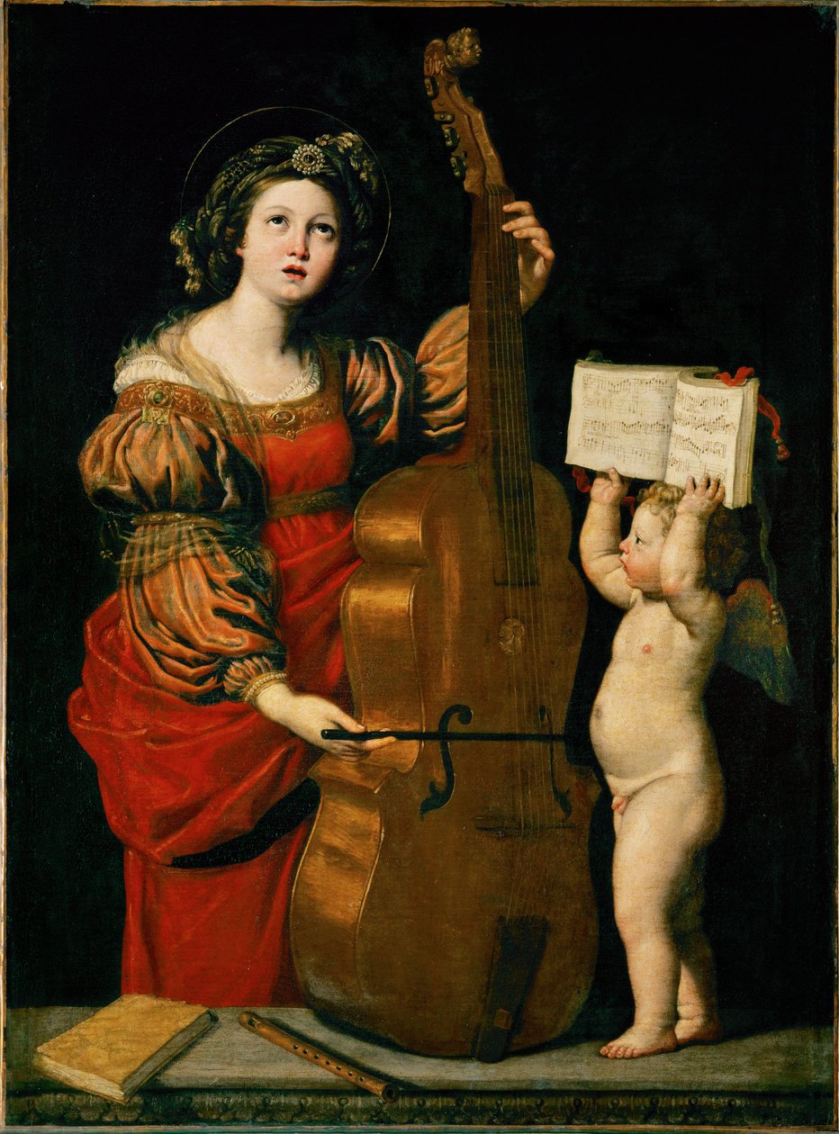 De heilige Cecilia en een engel met een partituur ... door Domenichino (1581 1641)