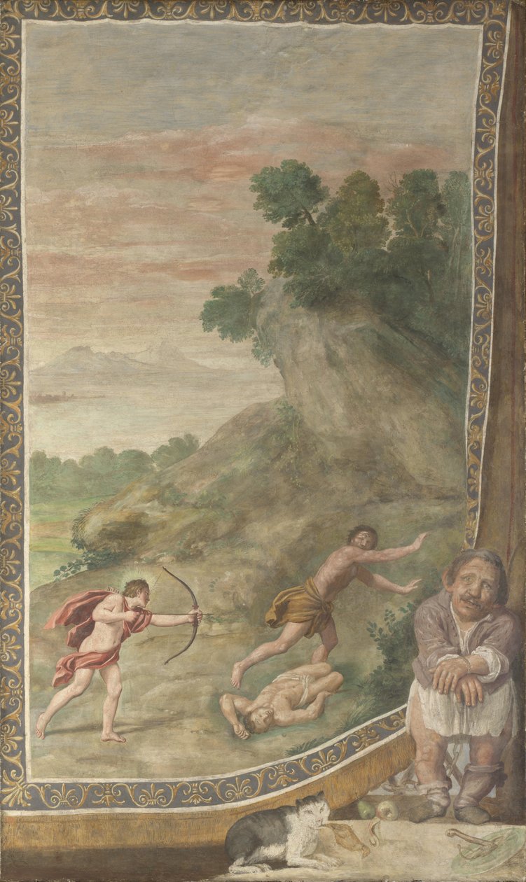 Apollo doodt de Cycloop Fresco uit Villa Aldobrandini, 1617-1618 door Domenichino