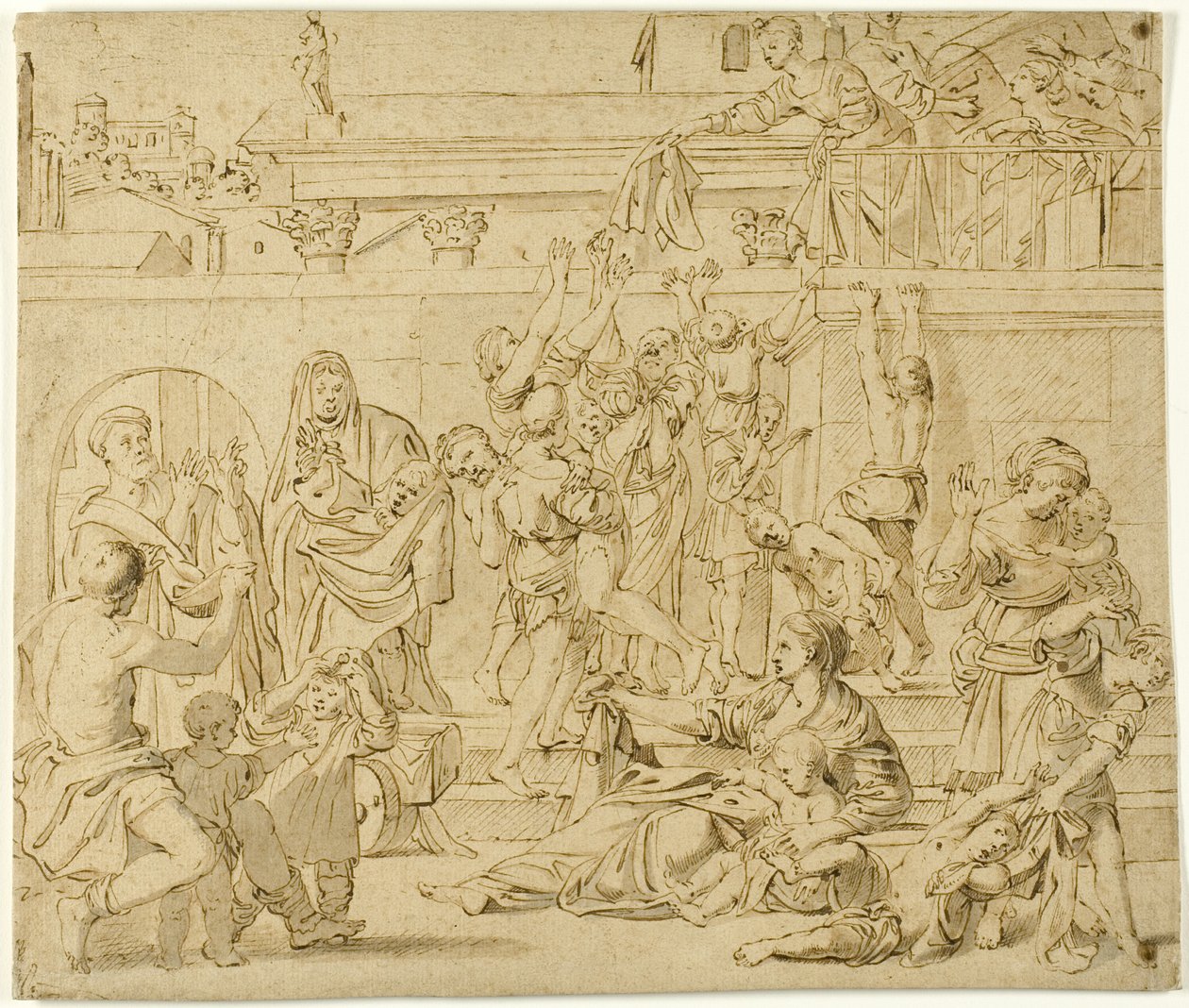 Sint Cecilia deelt aalmoezen uit aan de armen door Domenichino