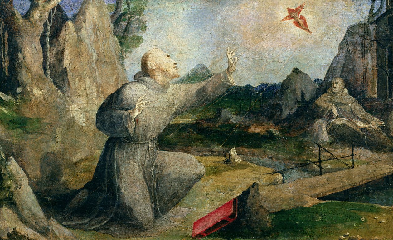 St. Franciscus van Assisi ontvangt de stigmata, 1537 door Domenico di Pace Beccafumi  