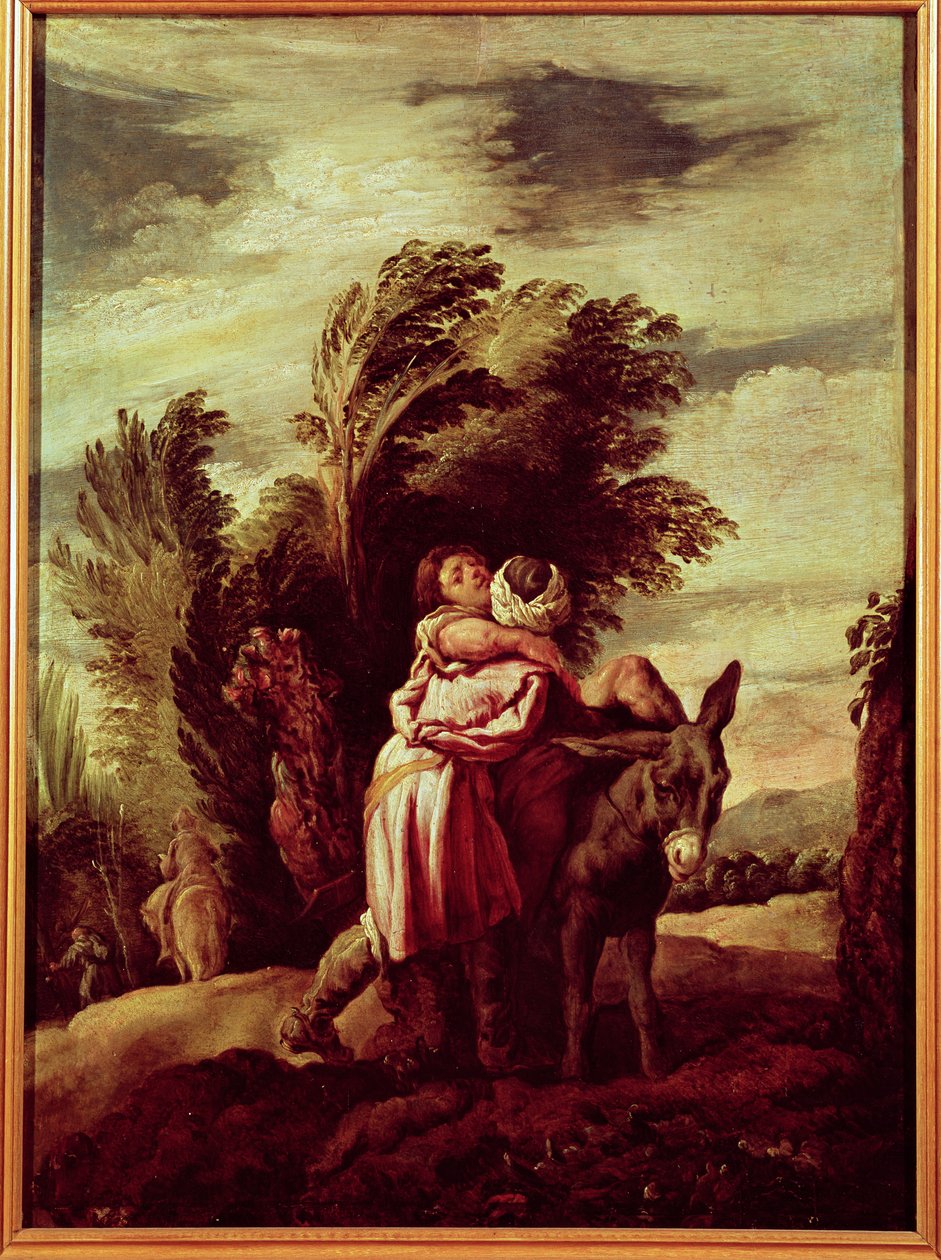 De gelijkenis van de barmhartige Samaritaan door Domenico Fetti or Feti