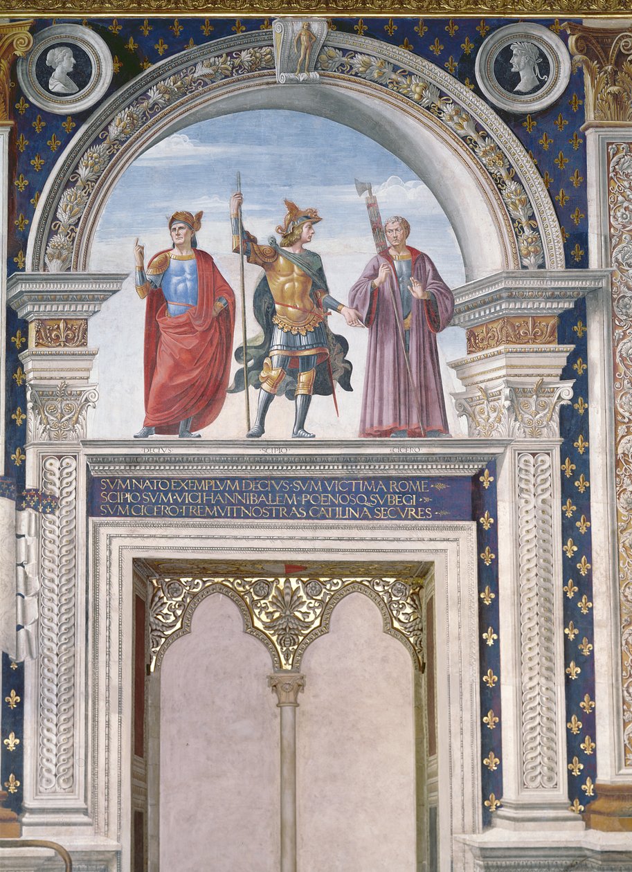 Decio Mure, Scipio (c.235-183 v.Chr.) en Cicero (106-43 v.Chr.) (detail) uit de fresco in de Sala dei Gigli, c.1470 door Domenico Ghirlandaio