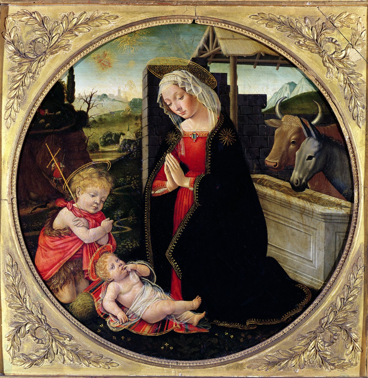 Madonna en Kind met Johannes de Doper | Kunstafdruk
