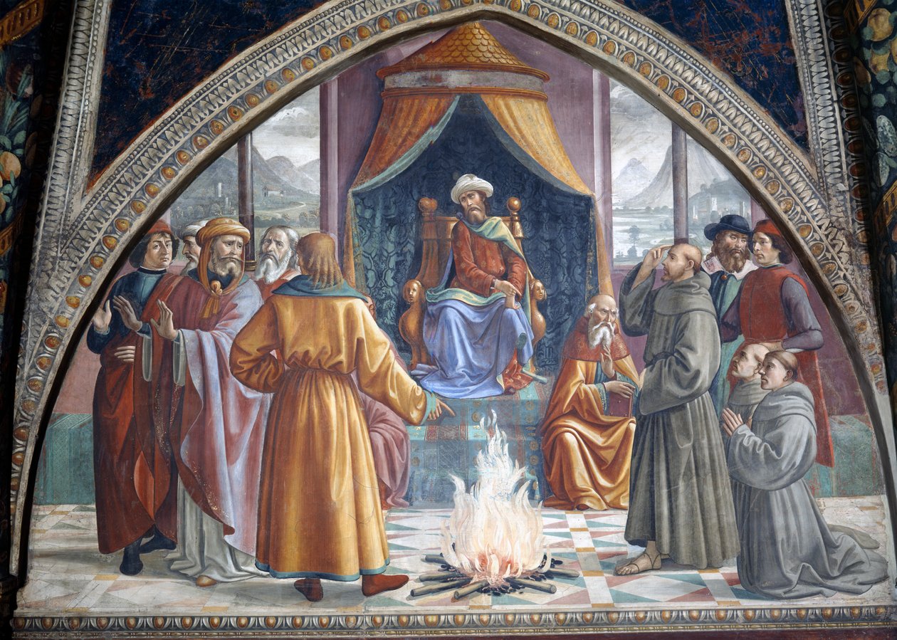 De Proef door Vuur, St. Franciscus voor de Sultan van Egypte, scène uit een cyclus van het Leven van St. Franciscus van Assisi, 1486 door Domenico Ghirlandaio