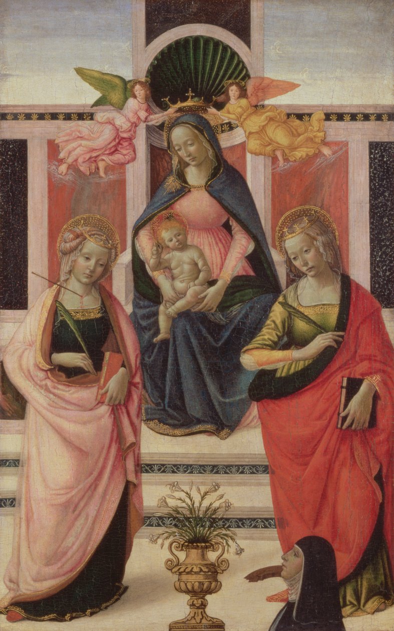 Maagd en kind op de troon met St. Ursula en St. Catharina, 1480-1500 door Domenico Ghirlandaio