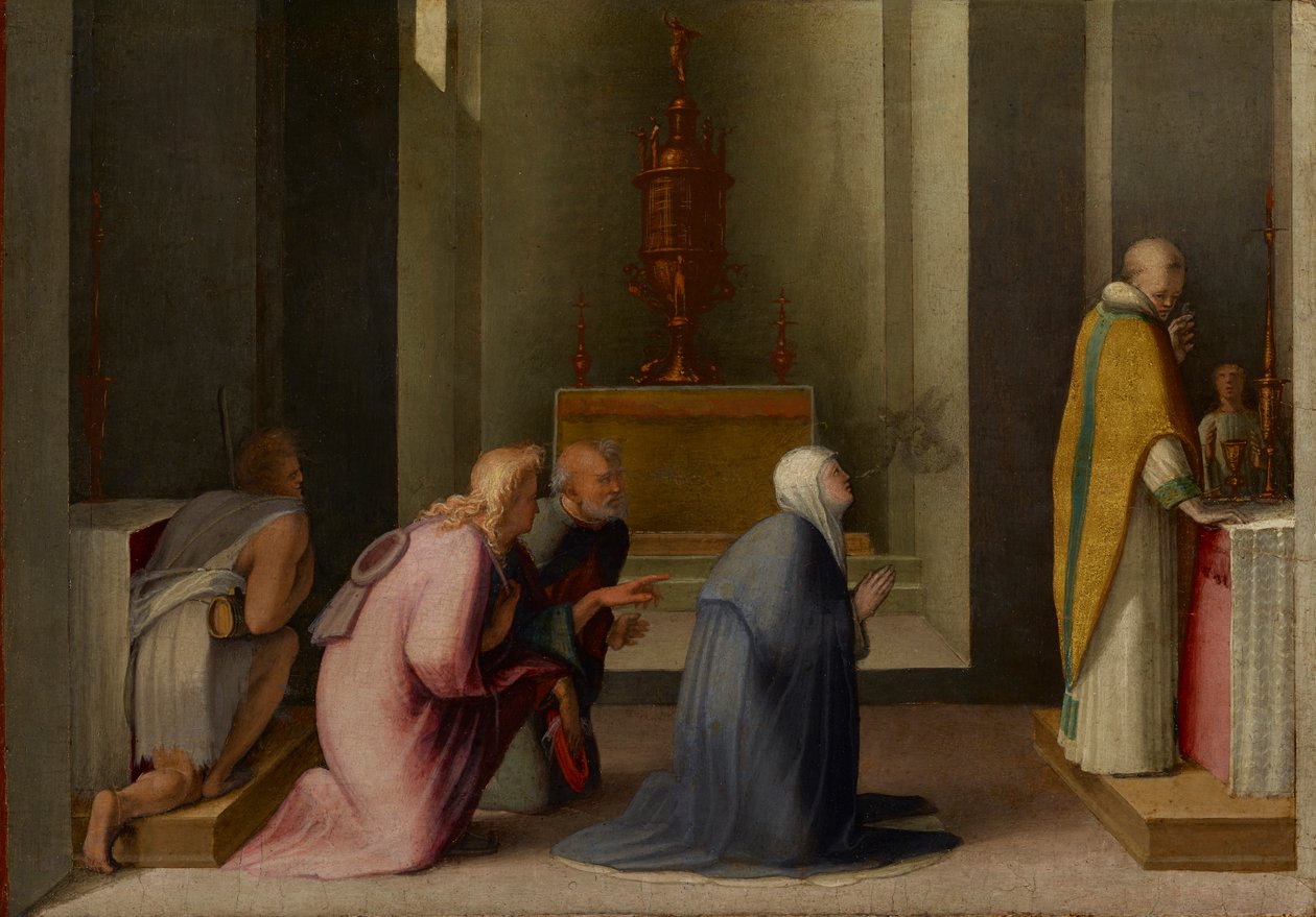 De wonderbaarlijke communie van Sint-Catharina van Siena door Domenico di Pace Beccafumi  